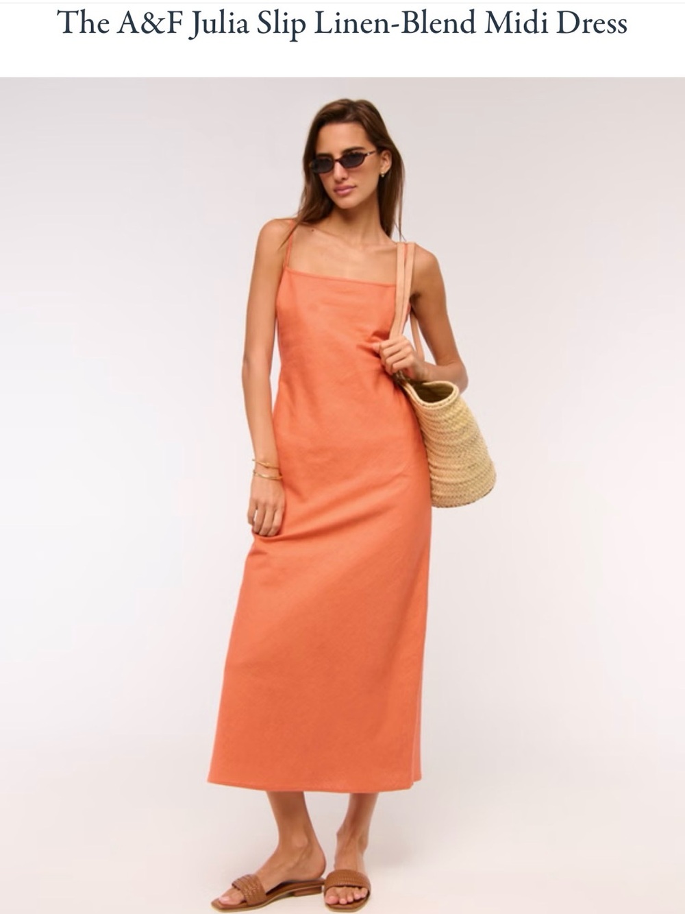 Abercrombie & Fitch NWT Linen Orange Midi Slip Dress - Size M Petite